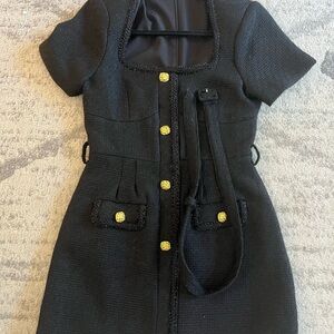 Self Portrait Black Textured Mini Dress US 4